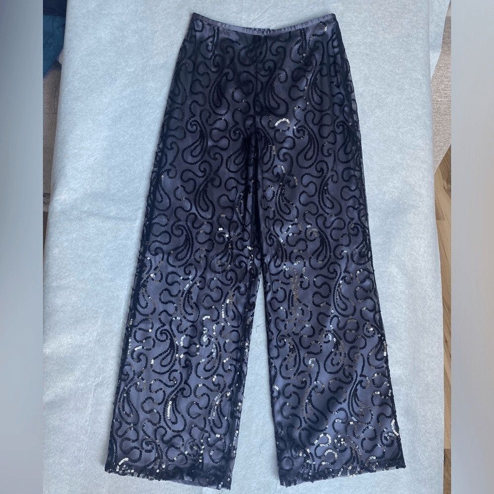 David Meister Women's Sequin Wide-Leg Pants Black Size 4 Indie Grunge Messy girl